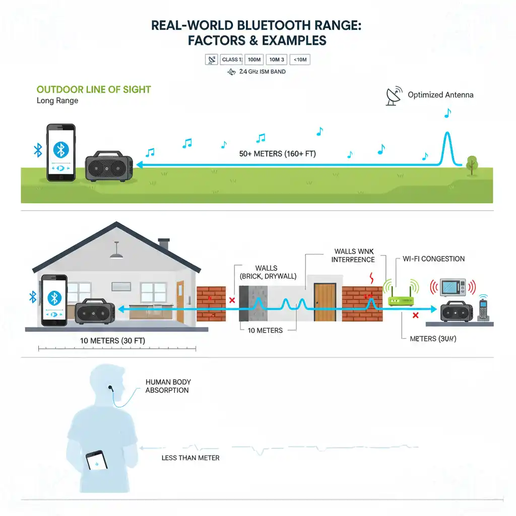 Messen Sie echte Bluetooth-Reichweiten – drinnen vs. draußen, Störquellen und Beispiele aus der Praxis für Bluetooth-Lautsprecher mit besonders großer Reichweite