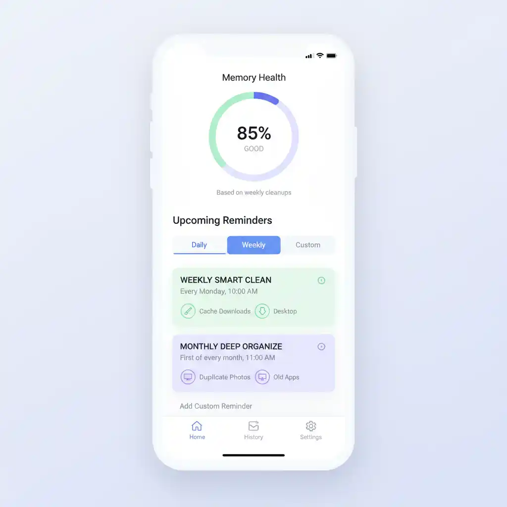 Zeitplan oder Erinnerungs-App, die an die regelmäßige Speicherbereinigung erinnert