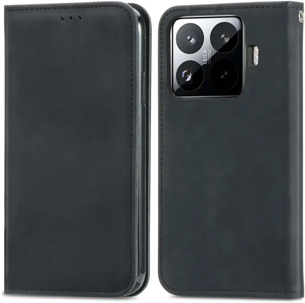 BORYA Lederhülle für Xiaomi 15T Pro, seidig-weiche PU-Handyhülle, stoßfest, kratzfest, elegant, schlichte Schutzhülle mit Brieftasche, Kartenfach und Ständer, Schwarz