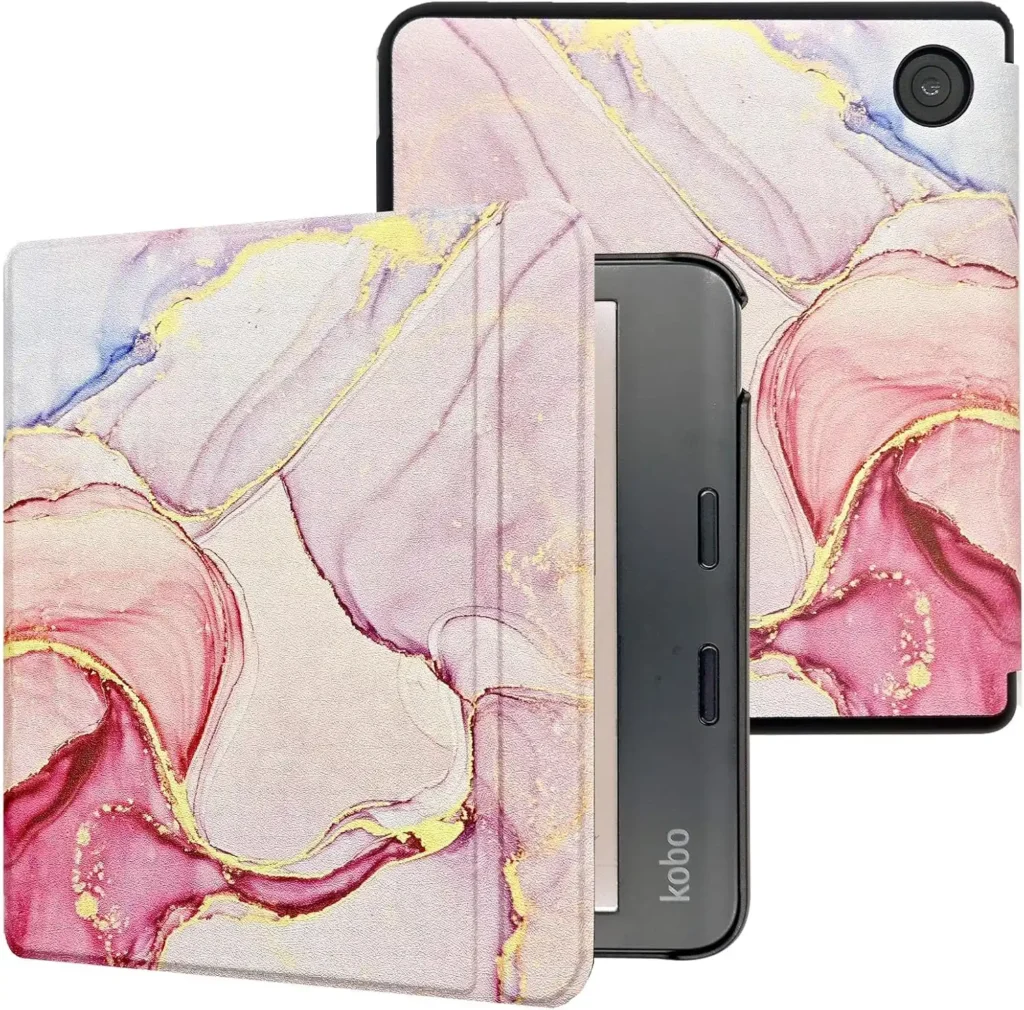 Caweet Schutzhülle für Tolino Vision Colour 2024 und Kobo Libra Colour (Modell: N428), ultradünne Hülle mit automatischer Schlaf-/Weckfunktion, rosa Marmor