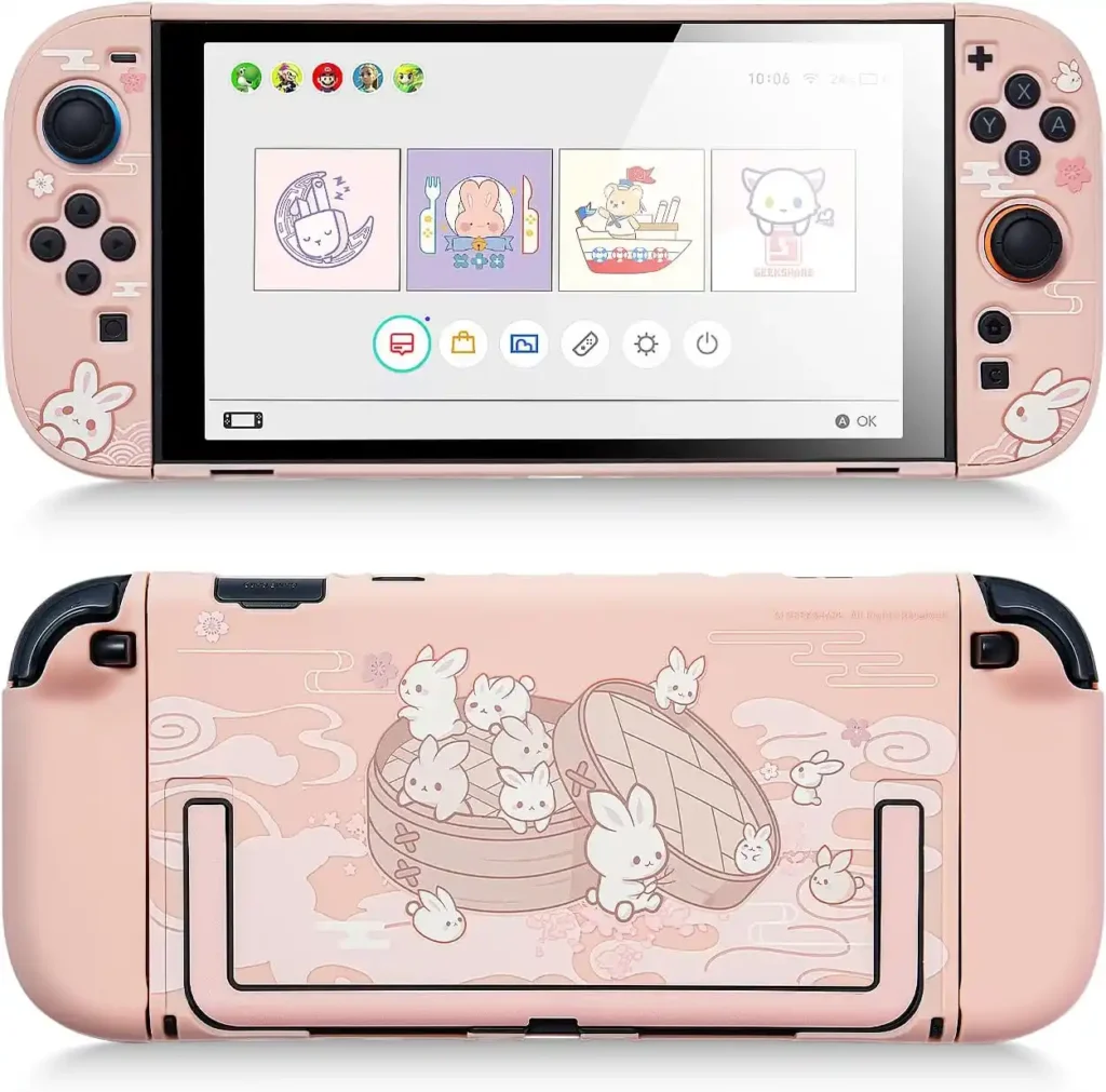 GeekShare Schutzhülle kompatibel mit Switch 2, niedliche, dockbare Cartoon-Hülle für Switch 2, kratzfestes und stoßfestes Design – Gedämpftes Brötchen-Häschen