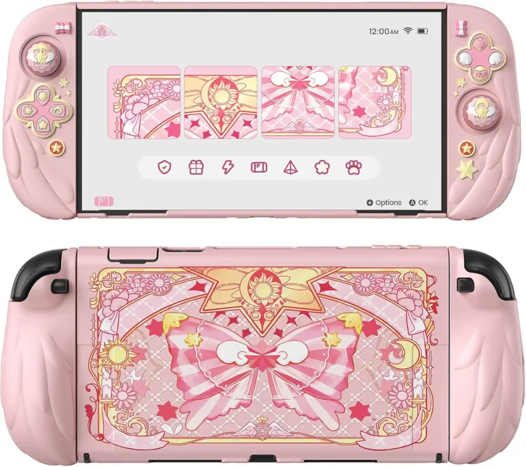PlayVital Magic Wings Silikon-Schutzhülle für Nintendo Switch 2 - Docking Anime Griffhülle mit verstellbarem Ständer & Joystick-Kappen für Switch 2 Zubehör, Pink