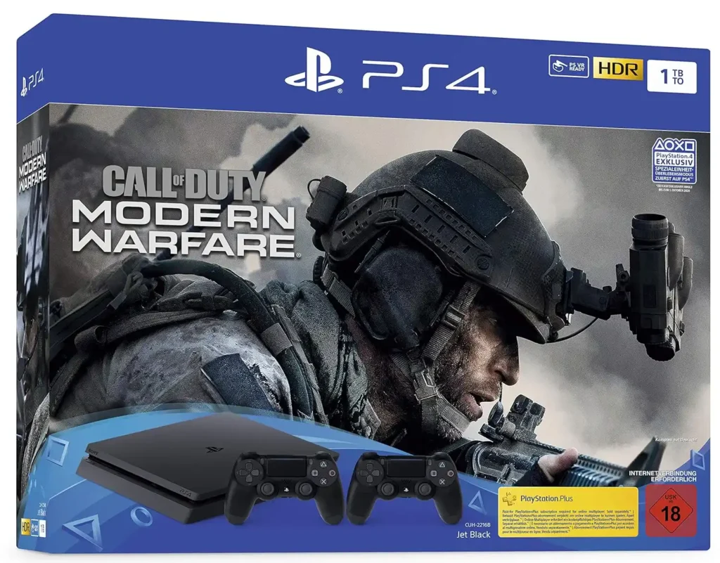 PlayStation 4 Slim inkl. 2 Controller und Call of Duty: Modern Warfare - Konsolenbundle (1TB, schwarz, Slim)