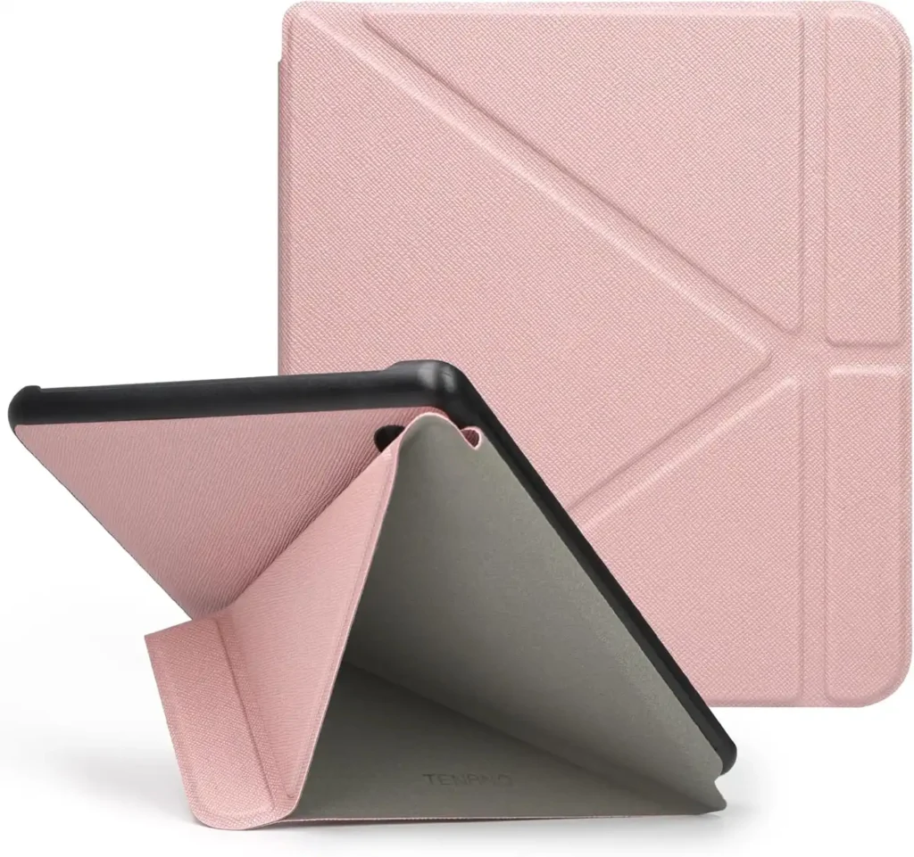 Tenano Schutzhülle für Tolino Vision Colour 2024, Kobo Libra Colour (Modell: N428), Origami-Hülle mit automatischer Schlaf-/Weckfunktion – Roségold