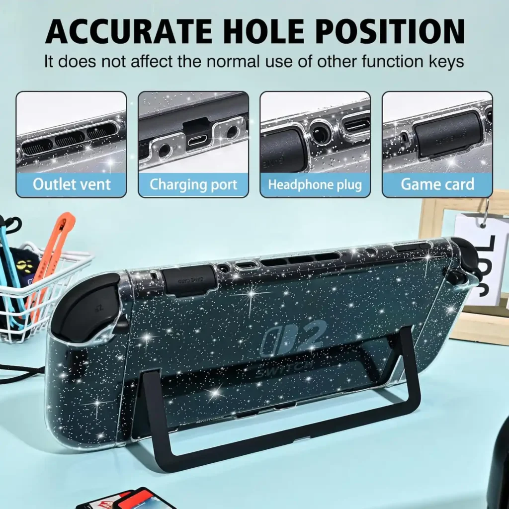 Nintendo Switch 2 Hülle Silikon Glitzer: Glitzerklare Optik, stoßabsorbierende Konstruktion, weicher Silikongriff und geteilte Bauweise