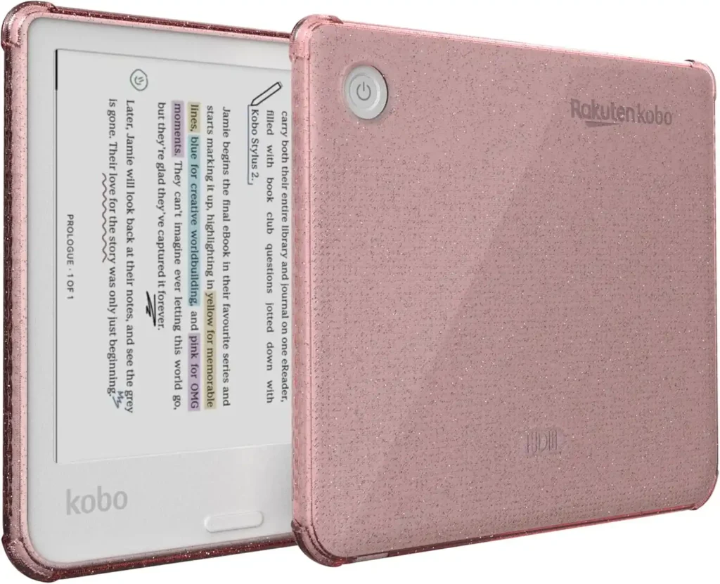 TUDIA SKN Hülle für Tolino Vision Color/Kobo Libra Color (2024) 7 Zoll, verstärkte Ecken, stoßfest, vergilbungsfrei, transparente Rückseite, TPU-Dämpfer – Pinker Glitzer