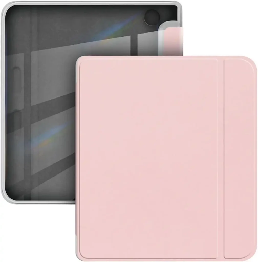 GIOPUEY Schutzhülle kompatibel mit Tolino Vision Color/Vision 6, Flip-Hülle aus PU [Transparente Rückseite aus PC/TPU], hautähnliche Textur – Rosa