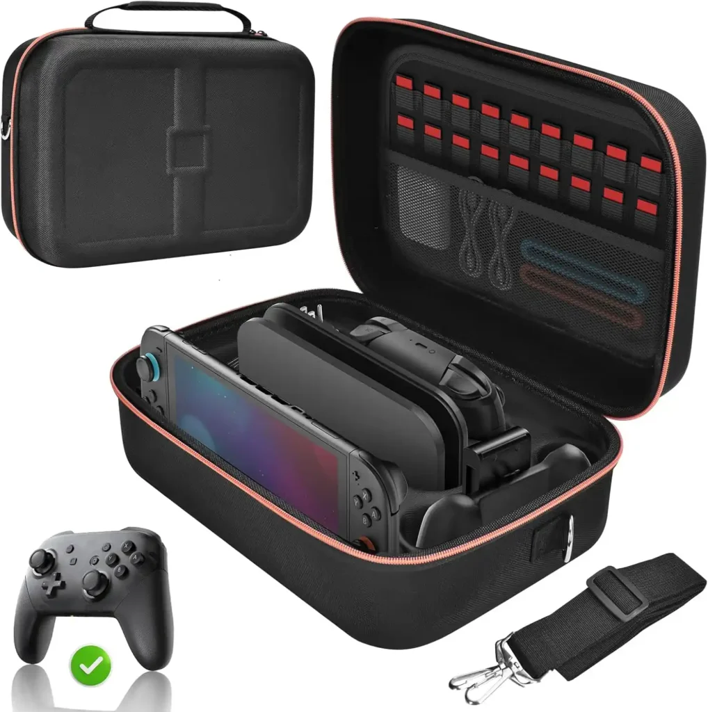 Switch 2 All In One Tasche Kompatibel mit Nintendo Switch 1 or 2(2025), Deluxe Harte Tasche, Schützende Tragetasche Speichert 18 Spiele für Original & Lite OLED Konsole Controller (Schwarz)