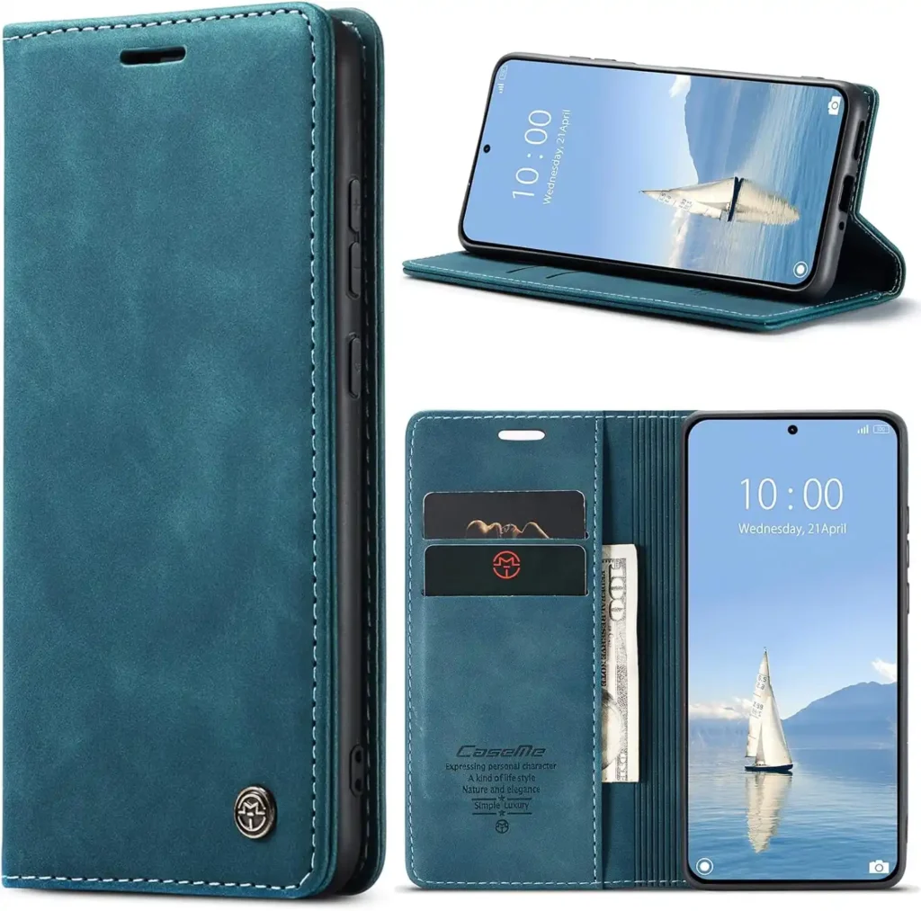 Cracedily Handyhülle für Xiaomi Mi 15T Pro 5G, Premium-Leder-Klapphülle mit magnetischem Kartenfach und Standfunktion, Schutzhülle für Xiaomi 15T Pro, Türkisgrün